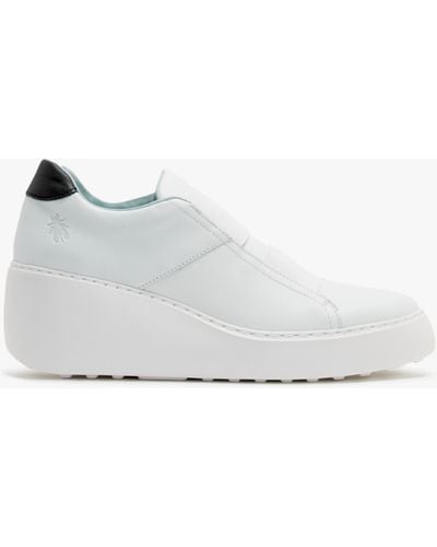 Fly London Dito White Leather Wedge Sneakers