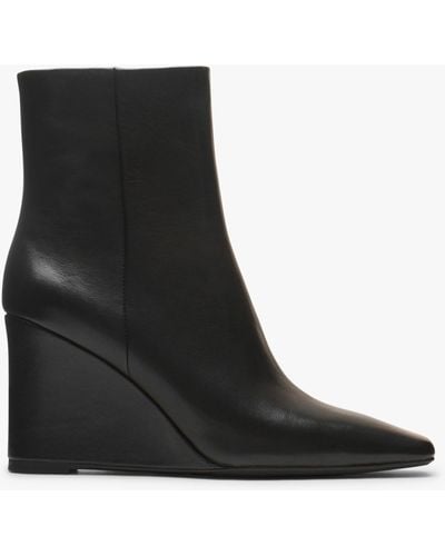Daniel Spire Black Leather Wedge Ankle Boots