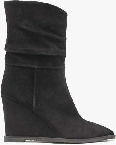 Daniel Tully Black Suede Rouched Wedge Calf Boots