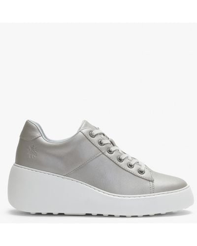 Fly London Delf Silver Leather Wedge Trainers - Grey