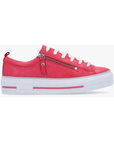 Moda In Pelle Filician Raspberry Leather Side Zip Sneakers - Red