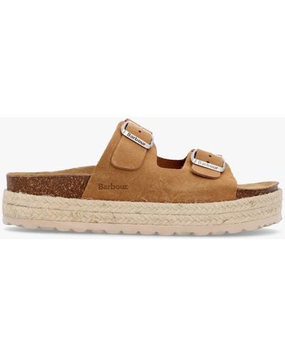 Barbour Sandgate Tan Suede Mules - White