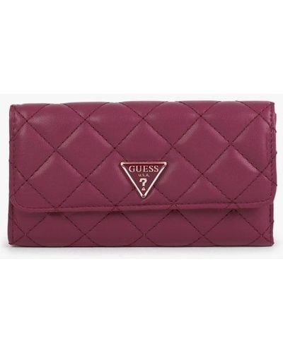 Guess Cessily Fuchsia Quilted Trifold Wallet - Multicolour