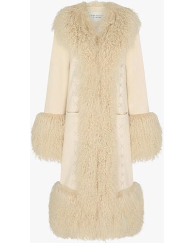 Charlotte Simone Lolly 70's Biscotti Mongolian Lambswool Long-length Coat - Natural