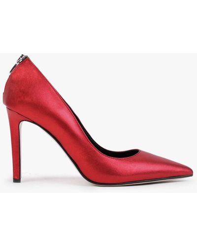 Daniel Nippy Red Metallic Leather Court Shoes