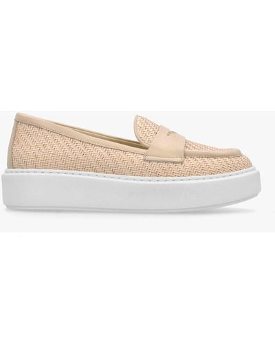 DONNA LEI Carly Beige Woven Leather Chunky Loafers - White
