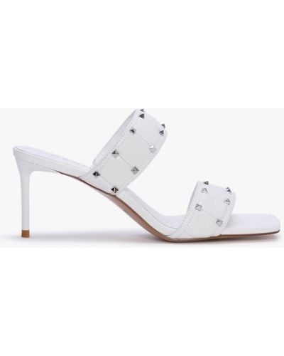 Daniel Equal White Leather Two Bar Studded Heel Mules