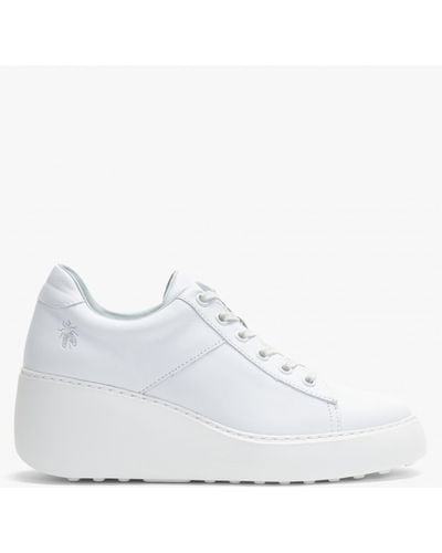 Fly London Delf White Leather Wedge Trainers