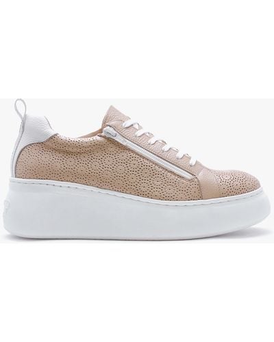 Wonders Aria Beige Leather Perforated Flatform Sneakers - Brown
