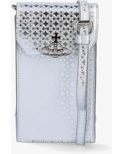 Vivienne Westwood Metal Orborama Silver Leather Phone Case - White