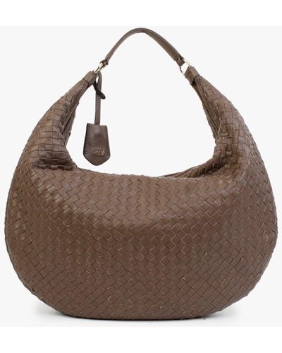 Abro⁺ Brown Leather Woven Hobo Bag