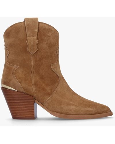 Alpe Austin Tan Suede Western Stacked Heel Ankle Boots - Brown