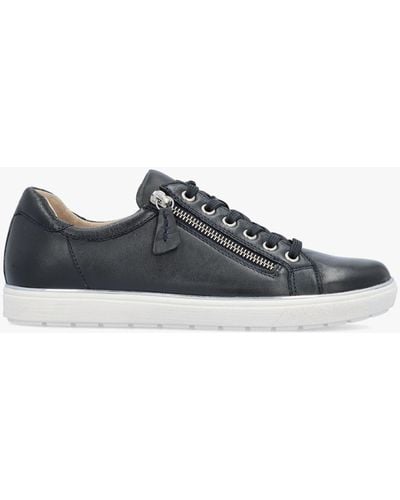 Caprice Navy Leather Side Zip Trainers - White