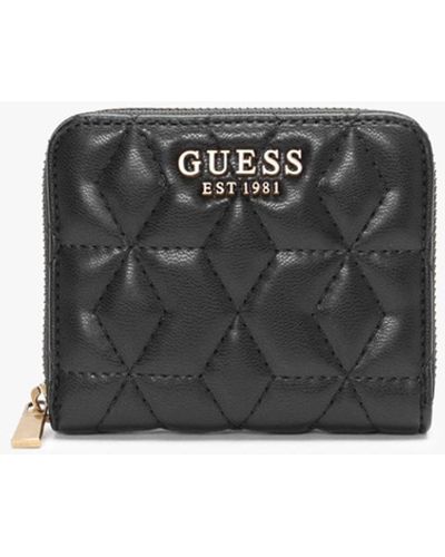 Guess Small Elenia Quilted Black Zip Around Purse