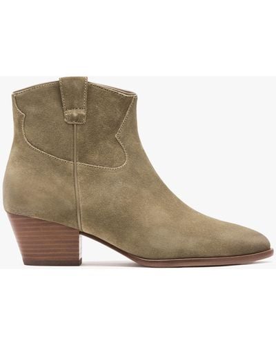 Ash Houston Dune Suede Western Ankle Boots - Green