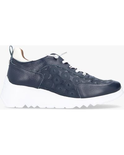Wonders Eleven Navy Leather Wedge Trainers - Blue
