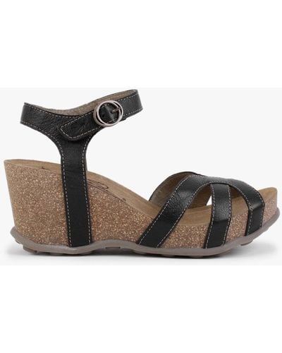 Fly London Geta Black Leather Wedge Sandals