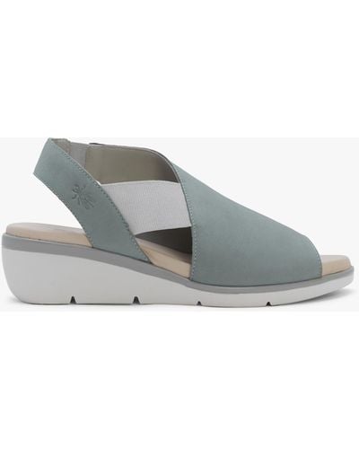 Fly London Nily Pale Blue Leather Low Wedge Sandals - Grey