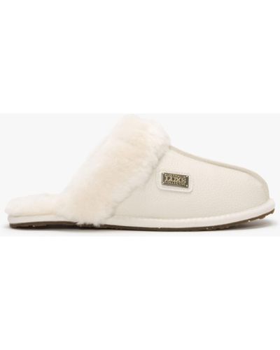 Australia Luxe Pale Leather Sheepskin Closed Mule Slippers - Natural