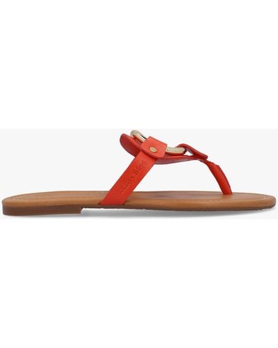 See By Chloé Hana Dark Orange Leather Toe Post Sandals - Red