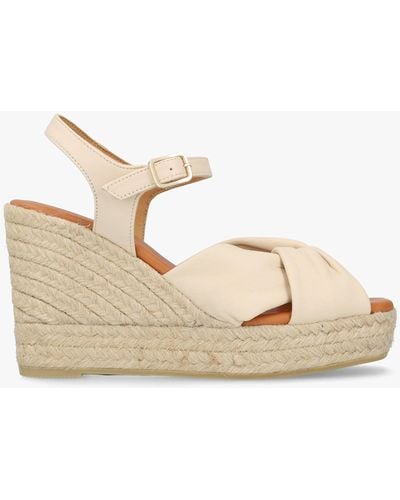 Daniel Kimberly Cream Leather Knotted Wedge Espadrille Sandals - Natural
