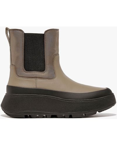 Fitflop F-mode Water-resistant Minky Gray Fabric & Leather Flatform Chelsea Boots - Brown