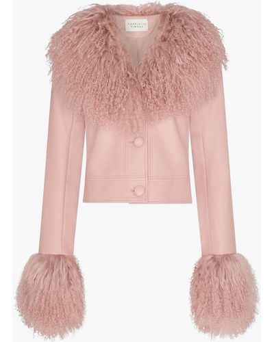 Charlotte Simone Cropped Penny Dust Pink Mongolian Trim Jacket