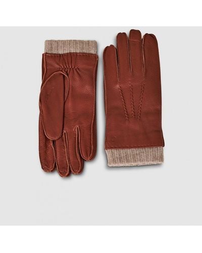 Oliver Sweeney Mens Pomarance Leather Gloves In Tan - Red