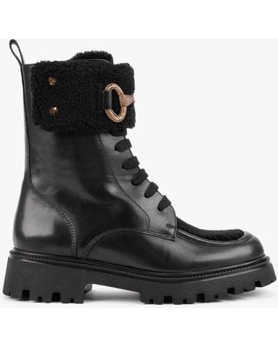 Daniel Evashearl Black Leather & Faux Shearling Ankle Boots