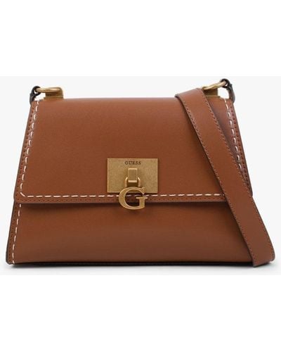 Guess Stephi Smooth Whiskey Top Handle Bag - Brown