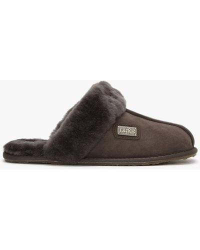 Australia Luxe Brown Double-face Sheepskin Closed Mule Slippers