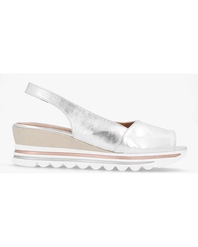 Daniel Canna Silver Leather Peep Toe Wedge Sandals - White