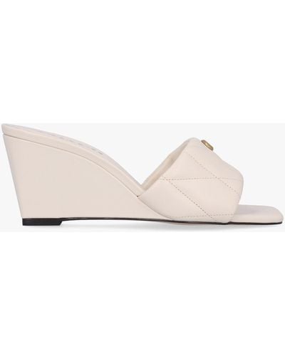 COACH Emma Quilted Chalk Leather Wedge Mules - Natural