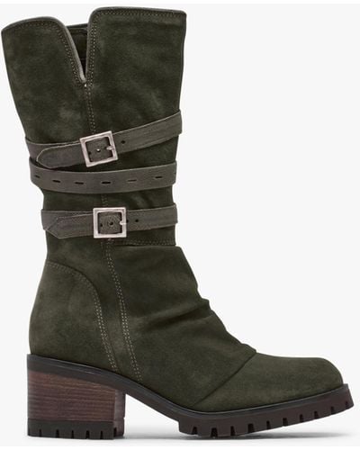 Moda In Pelle Brendie Khaki Suede Block Heel Calf Boots - Green