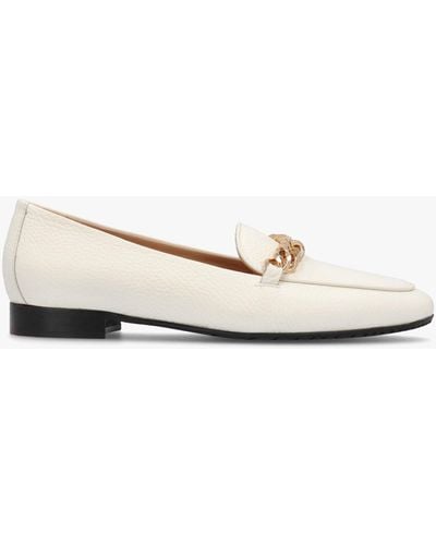 DONNA LEI Galia Beige Pebbled Leather Loafers - White