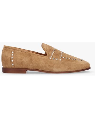 Alpe Irvine Beige Suede Studded Loafers - White