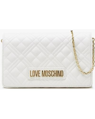 Love Moschino Diamond Quilt Flapover Off White Cross-body Bag