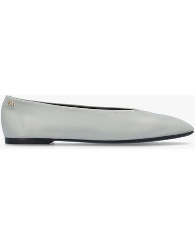 Emporio Armani Grey Leather Square Toe Ballet Court Shoes - White