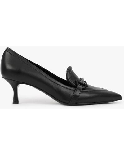 Daniel Nobuck Black Leather Kitten Heel Court Shoes