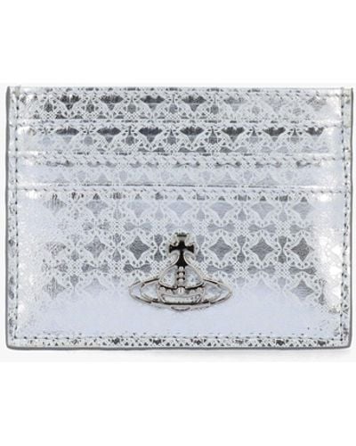 Vivienne Westwood Metal Orborama Silver Leather Card Case - White