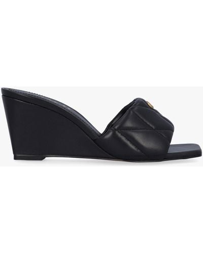 COACH Emma Quilted Black Leather Wedge Mules