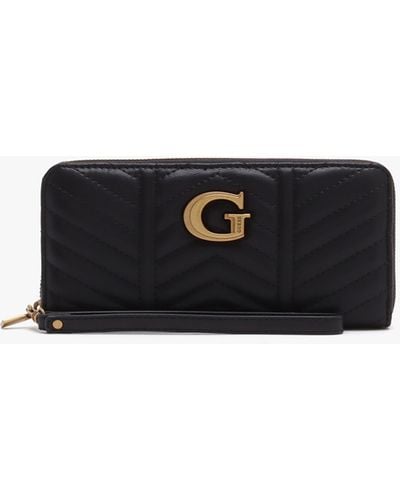 Guess Large Lovide Black Chevron Quilted Zip Around Wallet - White