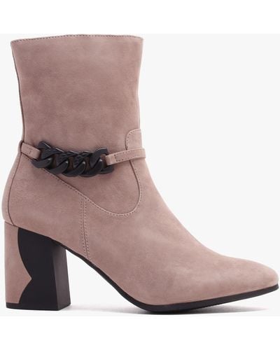 Caprice Taupe Suede Chain Detail Block Heel Ankle Boots - Brown