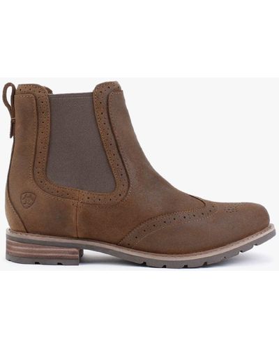 Ariat Wexford Brogue Weathered Honey Leather Waterproof Chelsea Boots - Brown