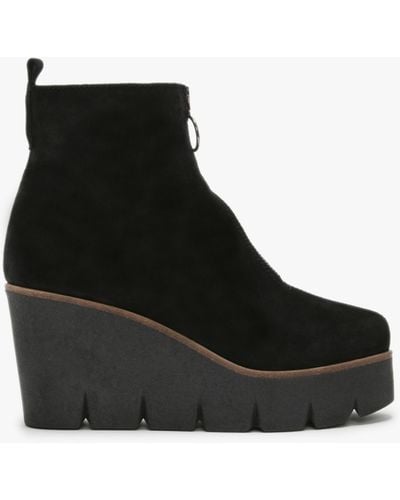 Alpe Hamal Black Suede Zip Front Wedge Ankle Boots