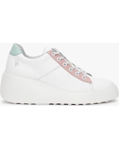 Fly London Delf White Nude Mint Leather Wedge Trainers
