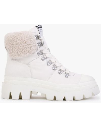 Ash Patagonia Faux Fur Off White Leather Hiking Boots