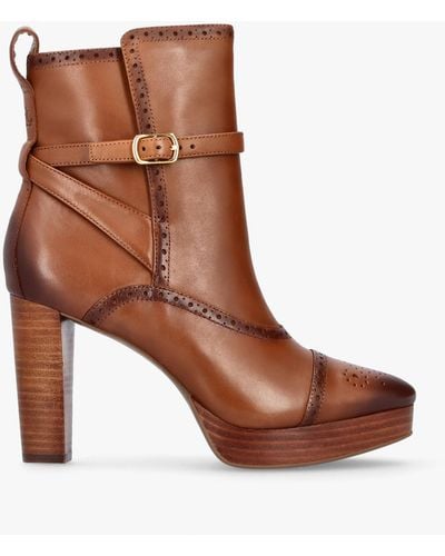 Lauren by Ralph Lauren Mckinsey Polo Tan Leather Platform High Heel Ankle Boots - Brown