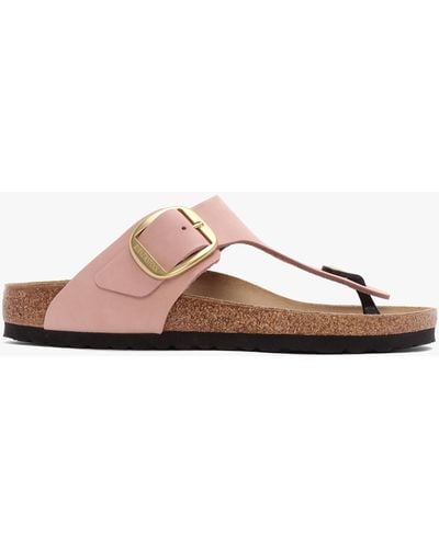 Birkenstock Gizeh Big Buckle Soft Pink Nubuck Leather Toe Post Sandals - Multicolour