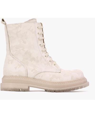 Daniel Rammie White Leather Camo Ankle Boots - Natural